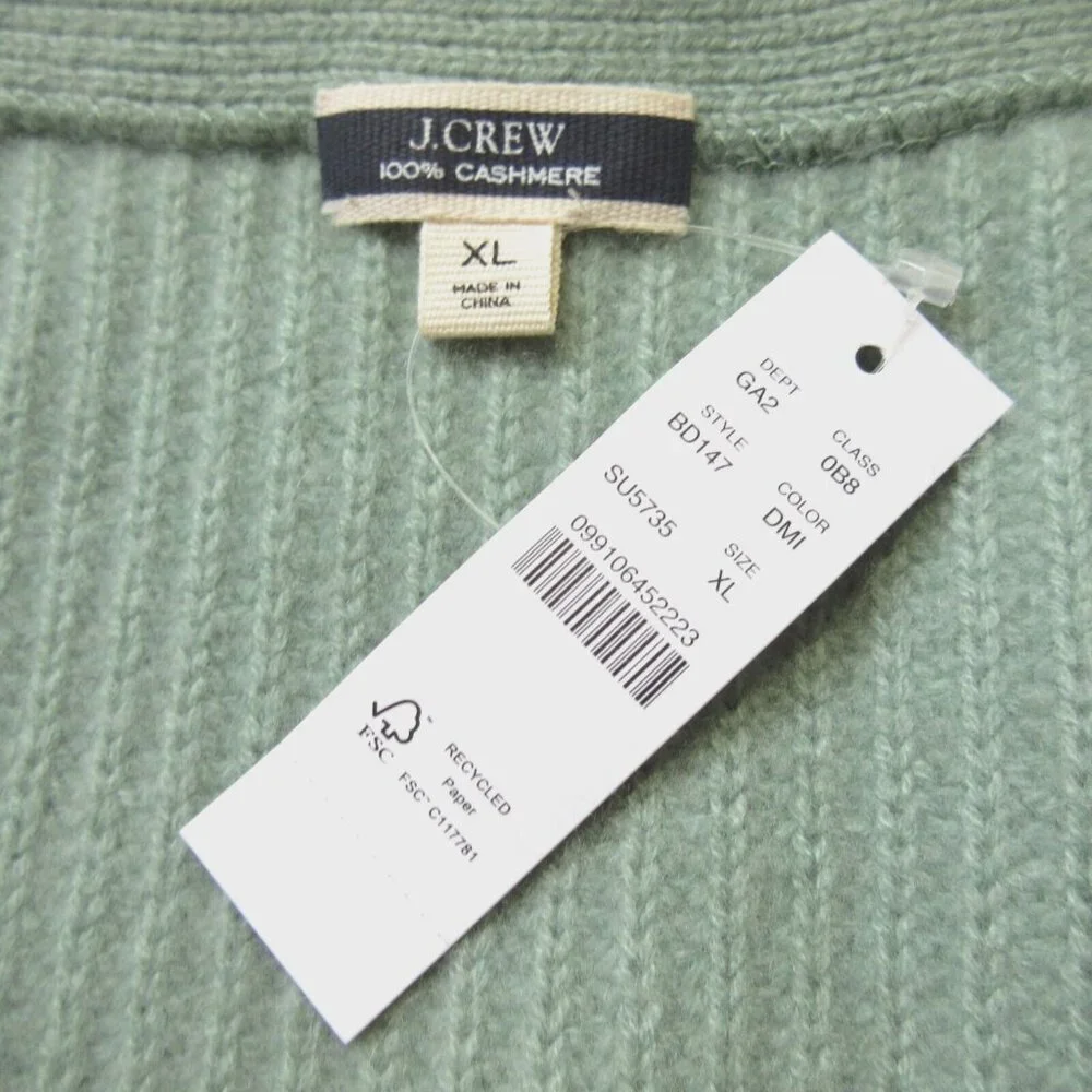 NWT J.Crew Cashmere Balloon-sleeve V-neck Sweater in Dusty Mint XL $228